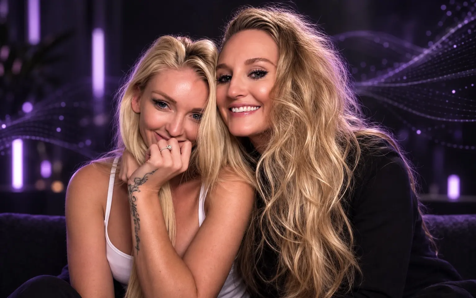 Carly Woods and Melissa Mitchell together against a black and purple technology background
